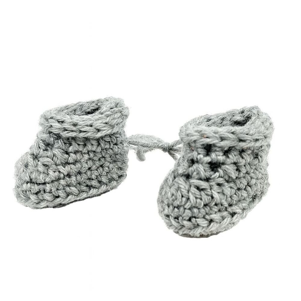 Handmade Crochet Baby Booties Soft Gray Newborn Preemie Shoes Shower Gift New